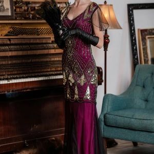 1920s Sequined Maxi Flapper Dress